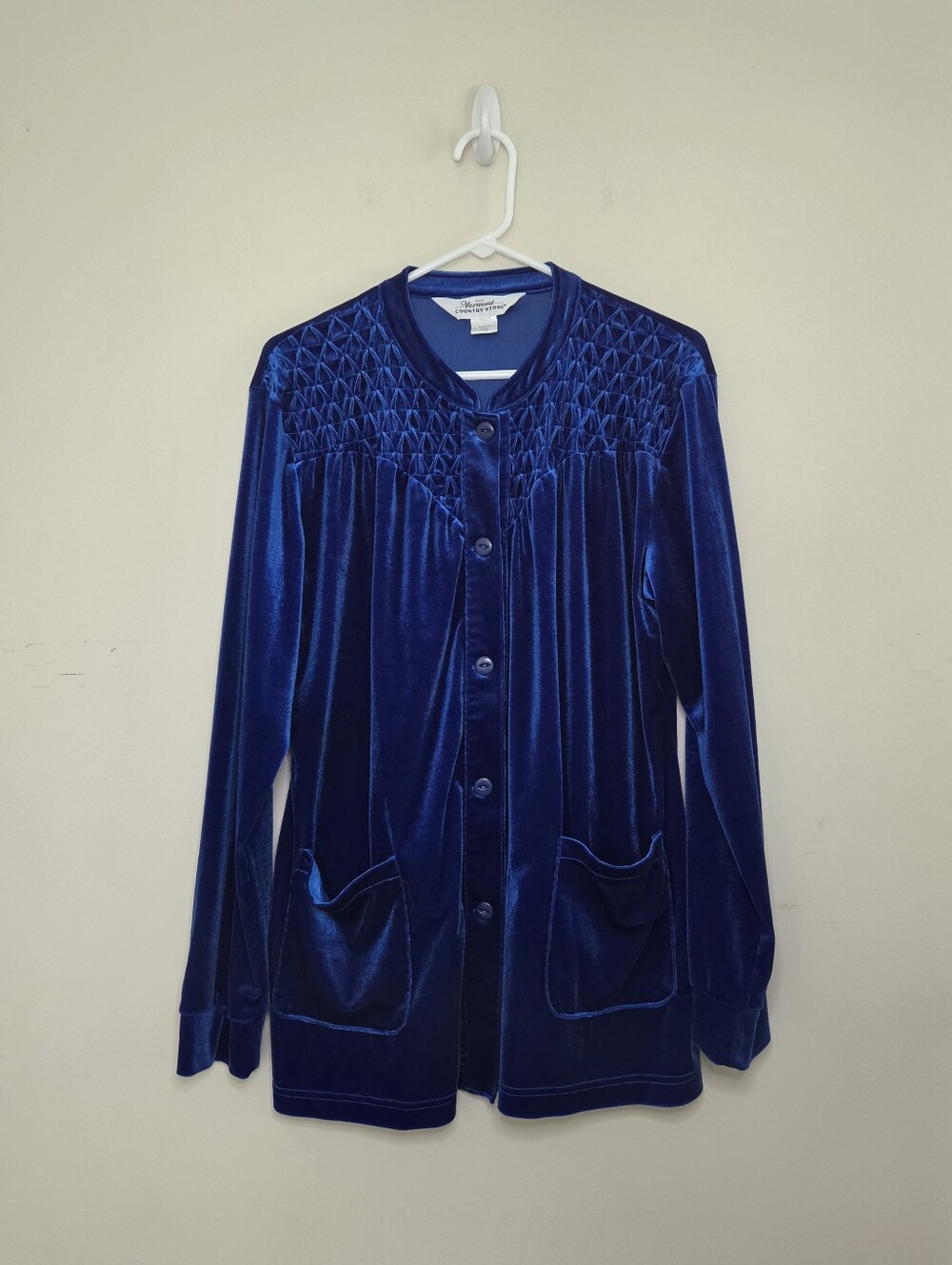 Women's The Vermont Country Store Blue Velvet Button Front Top Sz Large